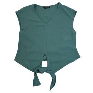 PrettyGarden Aqua Green Tie Front Sleeveless Blouse Women’s M 36” Chest